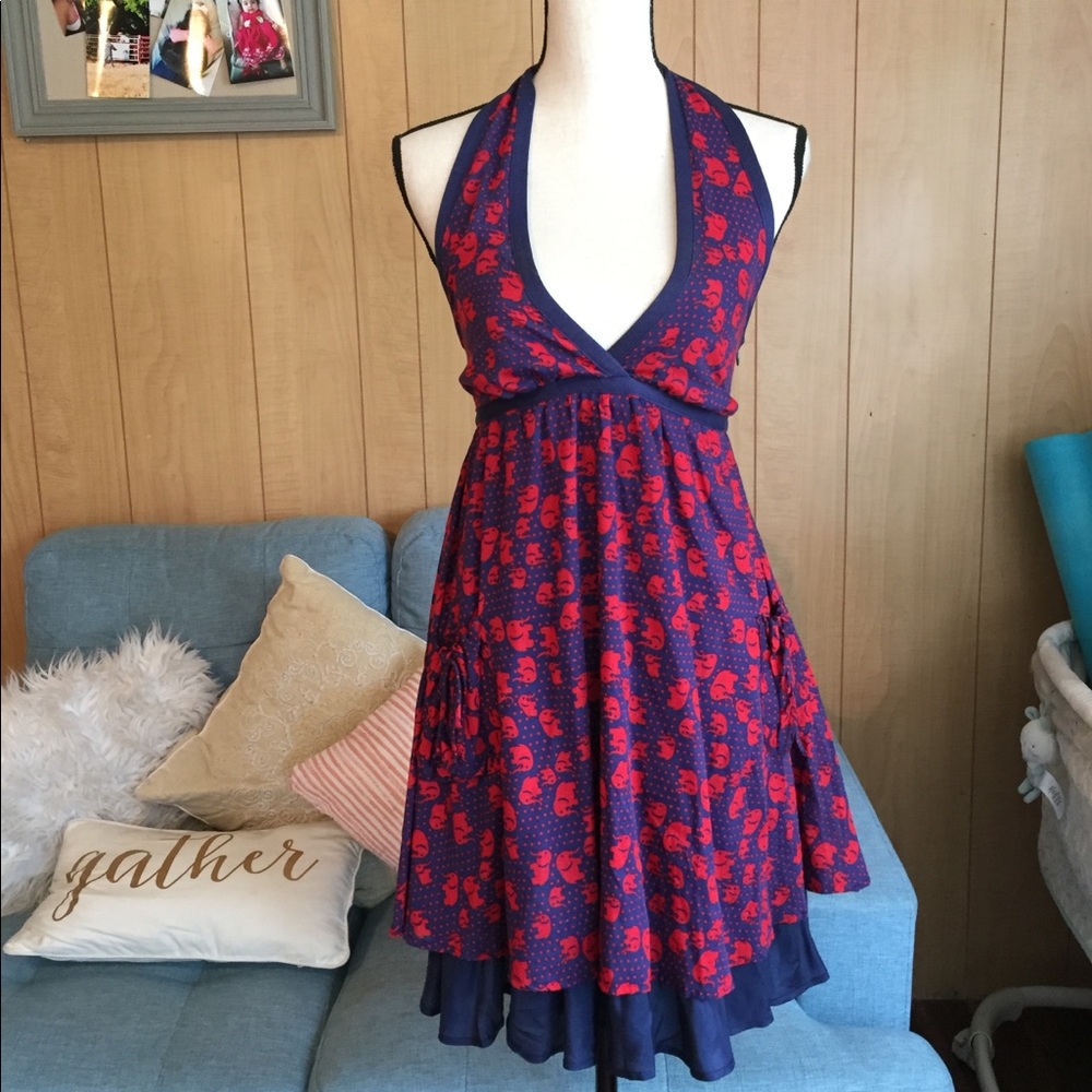 Eva Franco Anthropologie Elephant Print Halter Dress